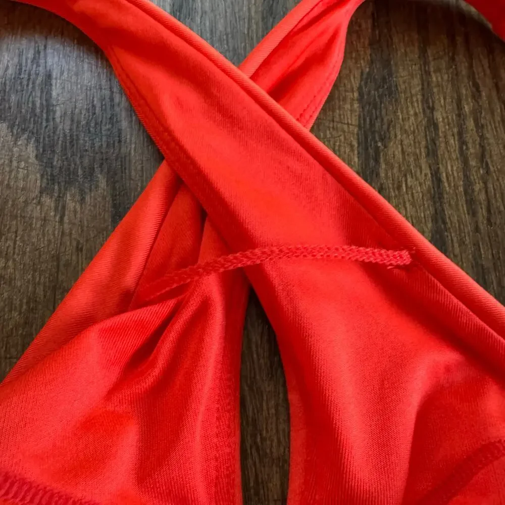 Athleta Womens Orange Crossed Bikini Swim Suit Top Size Small Vermillion Orange